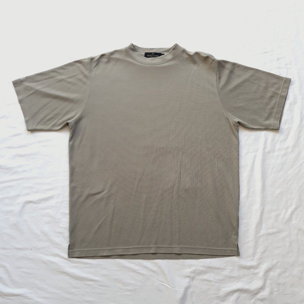 Bugatchi Uomo modal rayon poly blend pale olive green ribbed over…